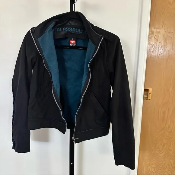 Diesel Women's Black Bomber Jacket with Teal Lining small - Picture 1 of 11